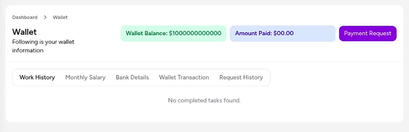 Wallet UI displayed after the controlled test sequence