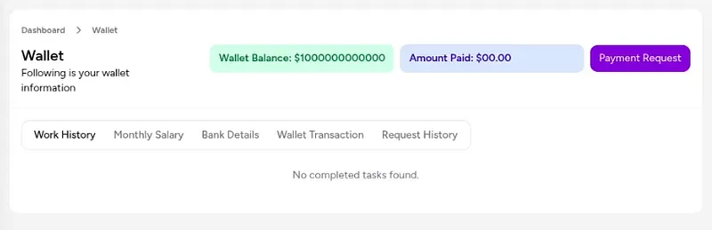 Wallet UI displayed after the controlled test sequence