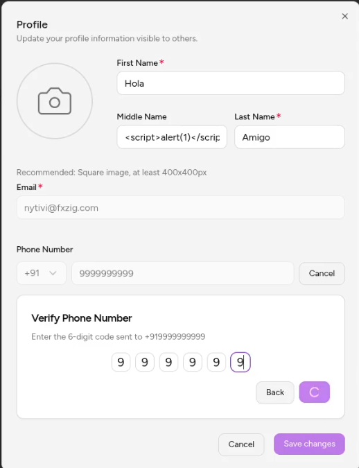 Mobile number verification entry UI before completing the OTP challenge