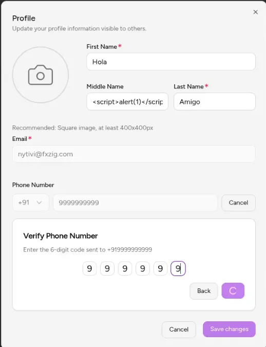Mobile number verification entry UI before completing the OTP challenge