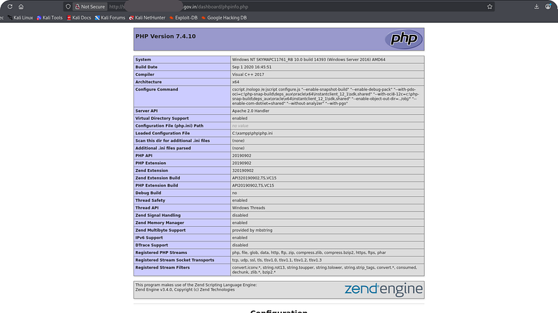 Second captured PHP configuration page associated with a distinct endpoint