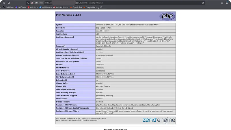 Second captured PHP configuration page associated with a distinct endpoint