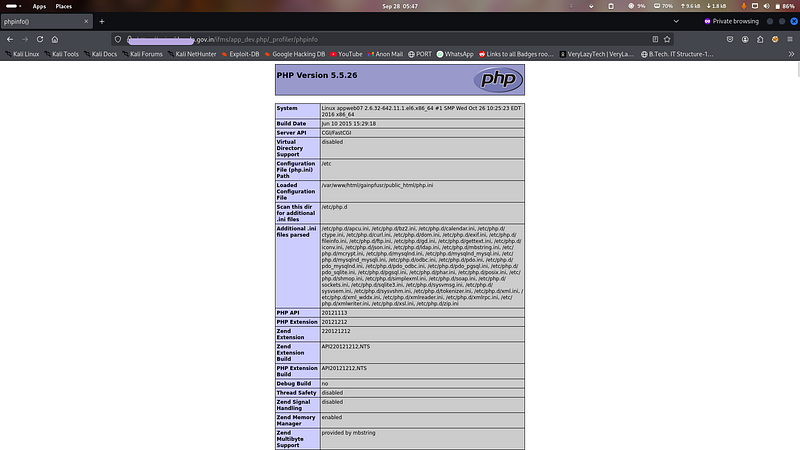 Publicly rendered PHP configuration page discovered through passive search-index review