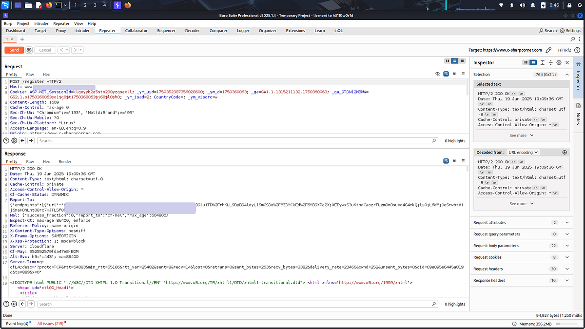 Server response confirming account creation with the HTML-shaped display name accepted and stored, and a profile-path derived from it
