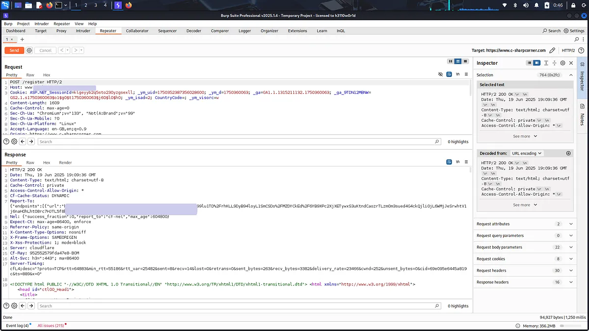 Server response confirming account creation with the HTML-shaped display name accepted and stored, and a profile-path derived from it
